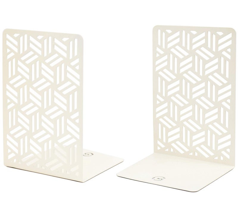 CNK Book Ends Bookends for Decorative Books Holder Bookend Shelves End Hold Heavy Duty Holders Stoppers Metal Stopper Cute Boho Bookshelf Holds Cookbook Office Home Set of 2 Bookends Pair White - Image 1